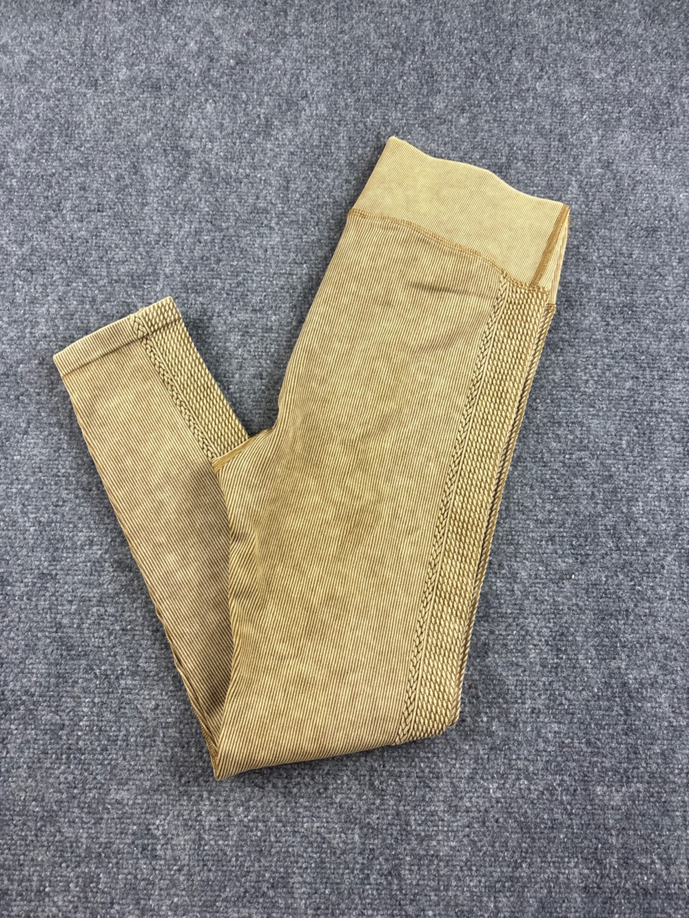 AERIE OFFLINE Women’s Ribbed Seamless High-Rise Leggings Tan Acid Wash - Large